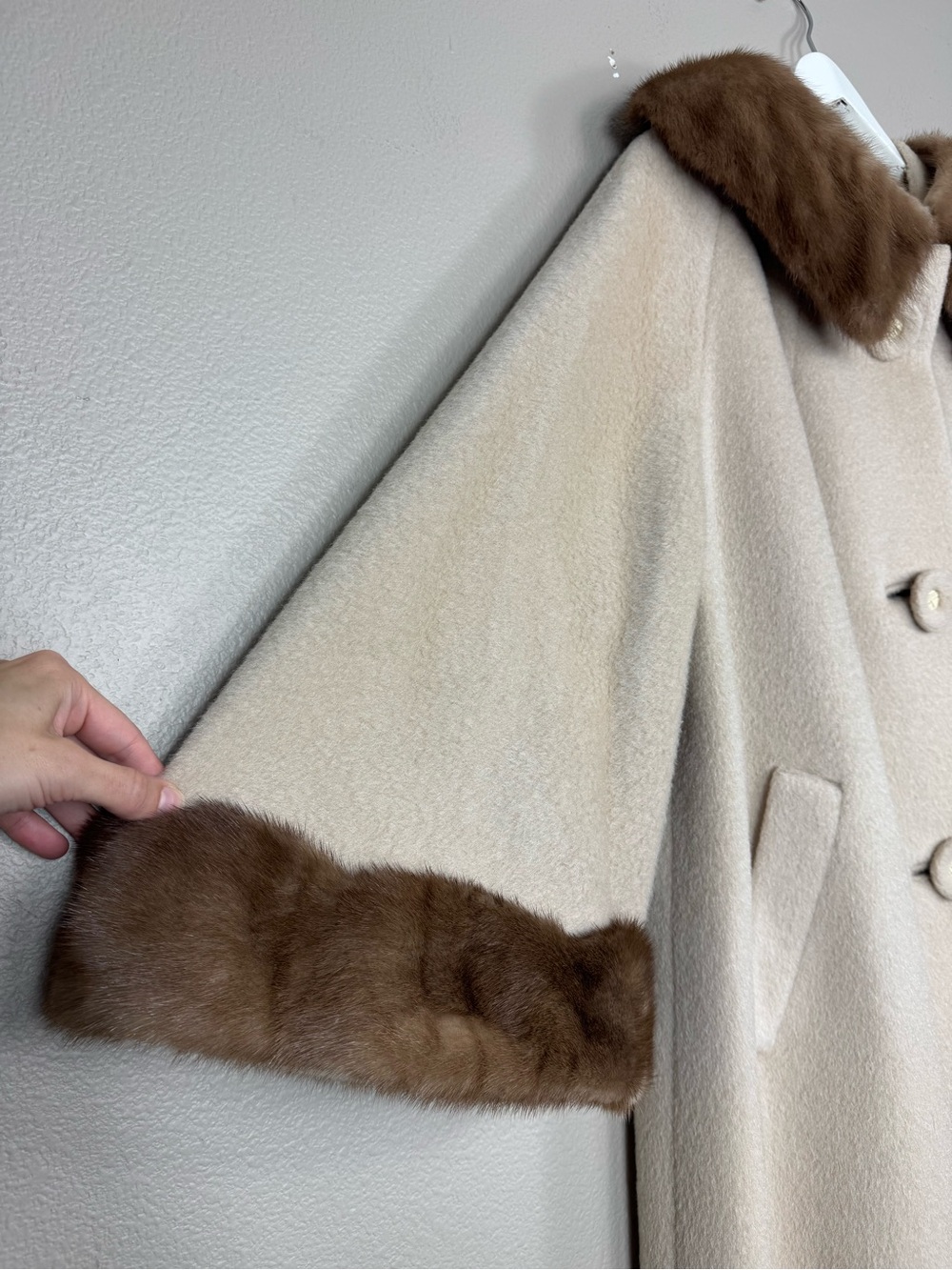 Forstmann tan Wool Penny Lane Coat Real Mink Fur Trim - Picture 6 of 16
